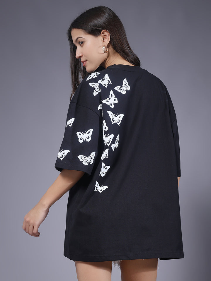 Butterfly Puff Printed Women Oversized T-shirt