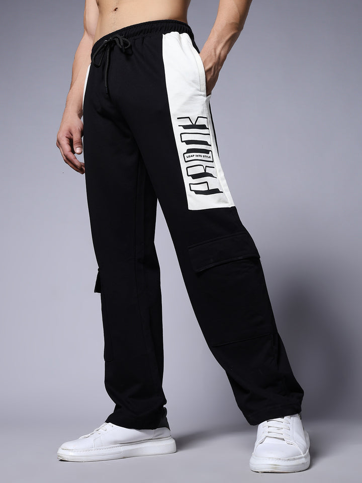 Men Premium Terry Knitted Joggers with Side Panel Print