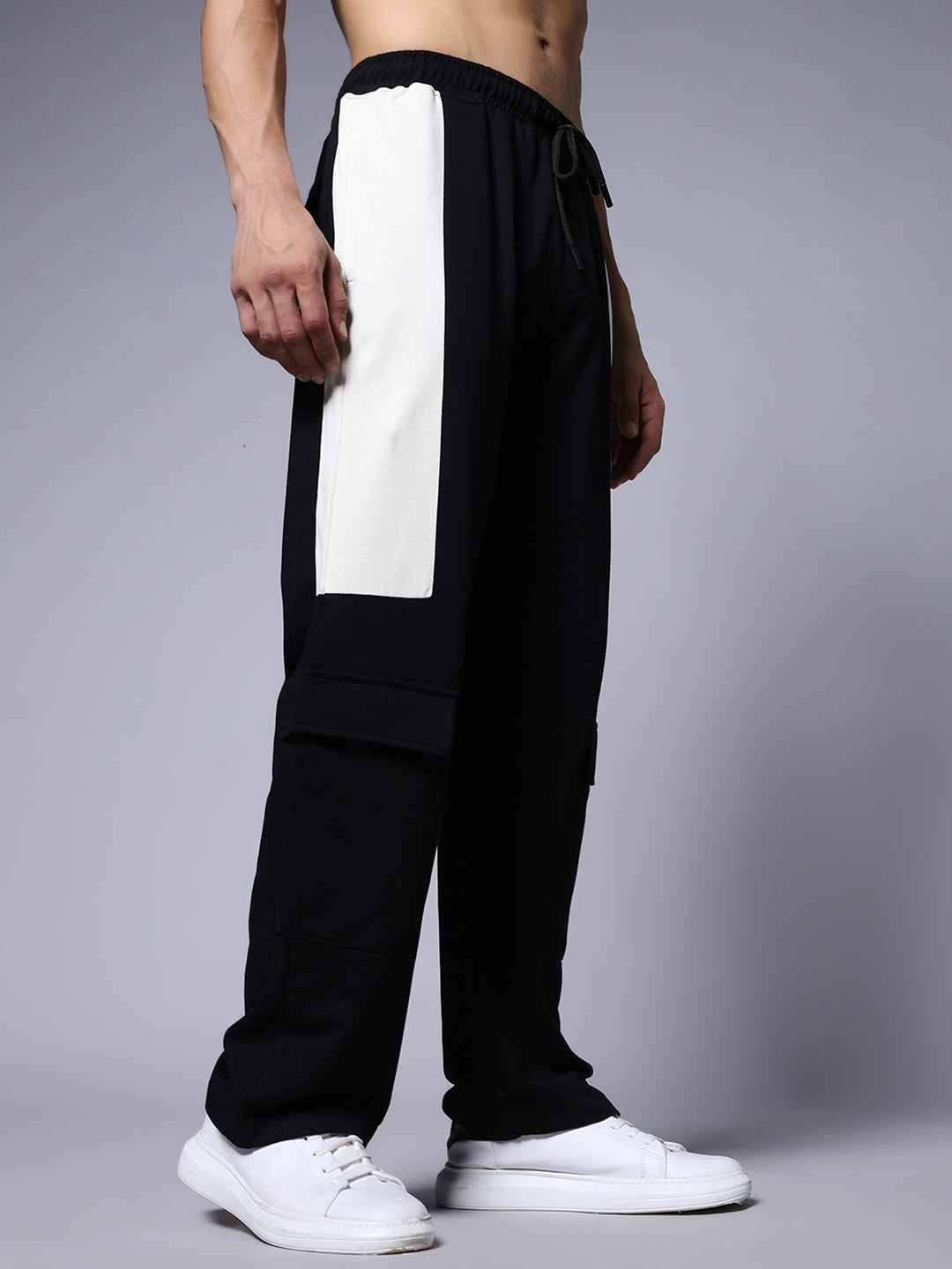 Men Premium Terry Knitted Joggers with Side Panel Print