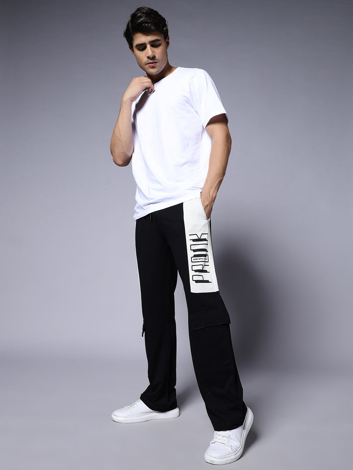 Men Premium Terry Knitted Joggers with Side Panel Print