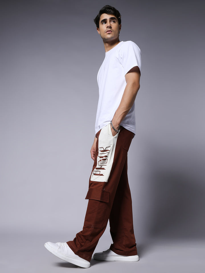 Men Premium Terry Knitted Joggers with Side Panel Print