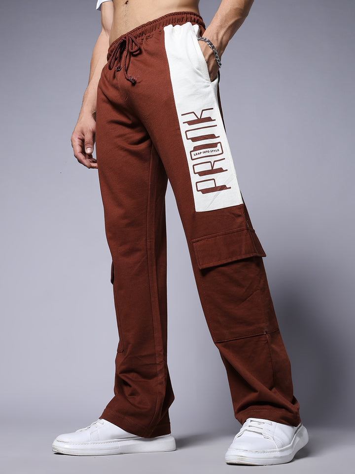 Men Premium Terry Knitted Joggers with Side Panel Print