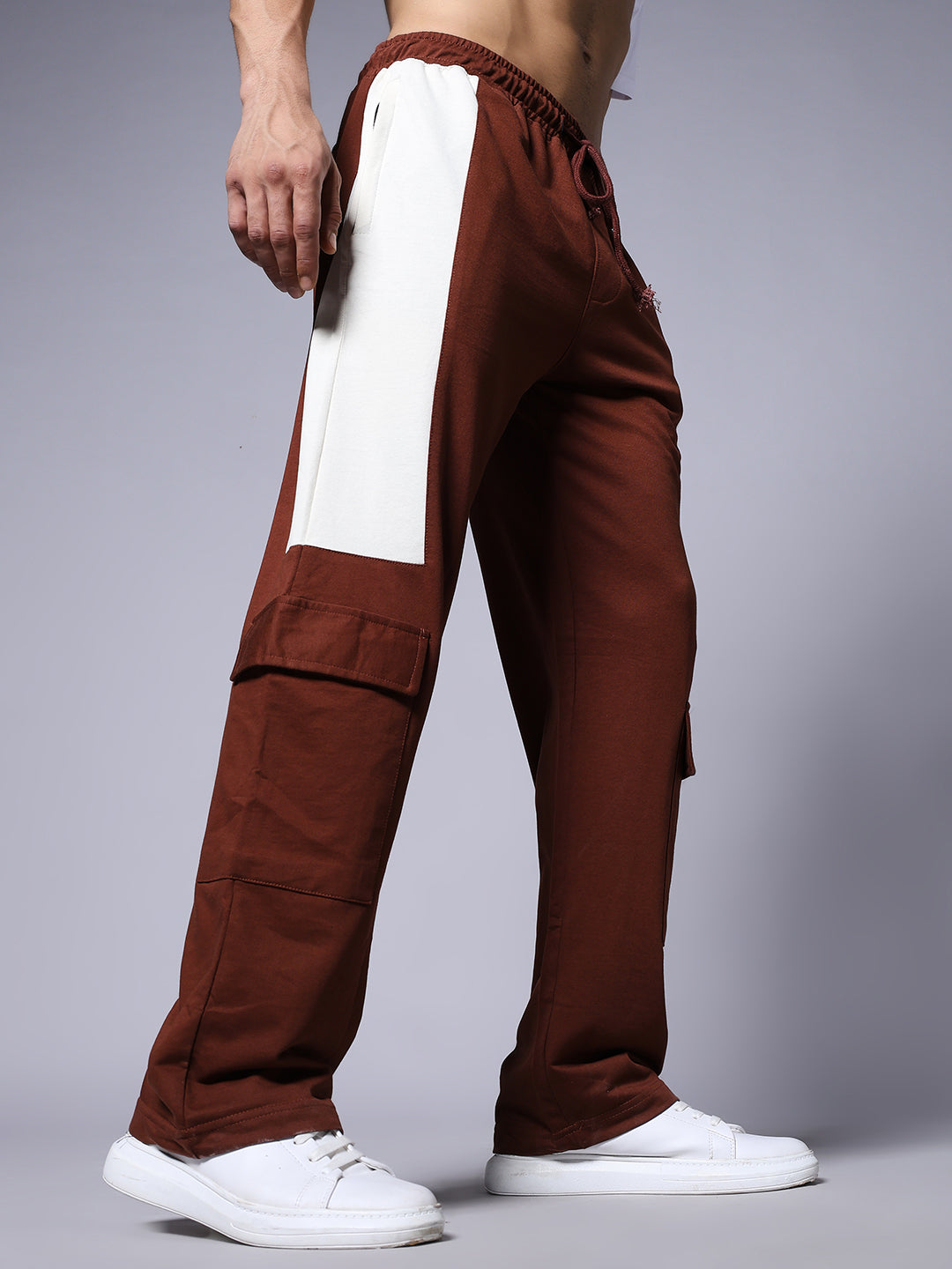 Men Premium Terry Knitted Joggers with Side Panel Print