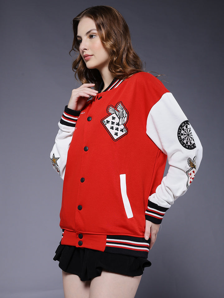 Cards Women Varsity Embroidered Bomber Jacket