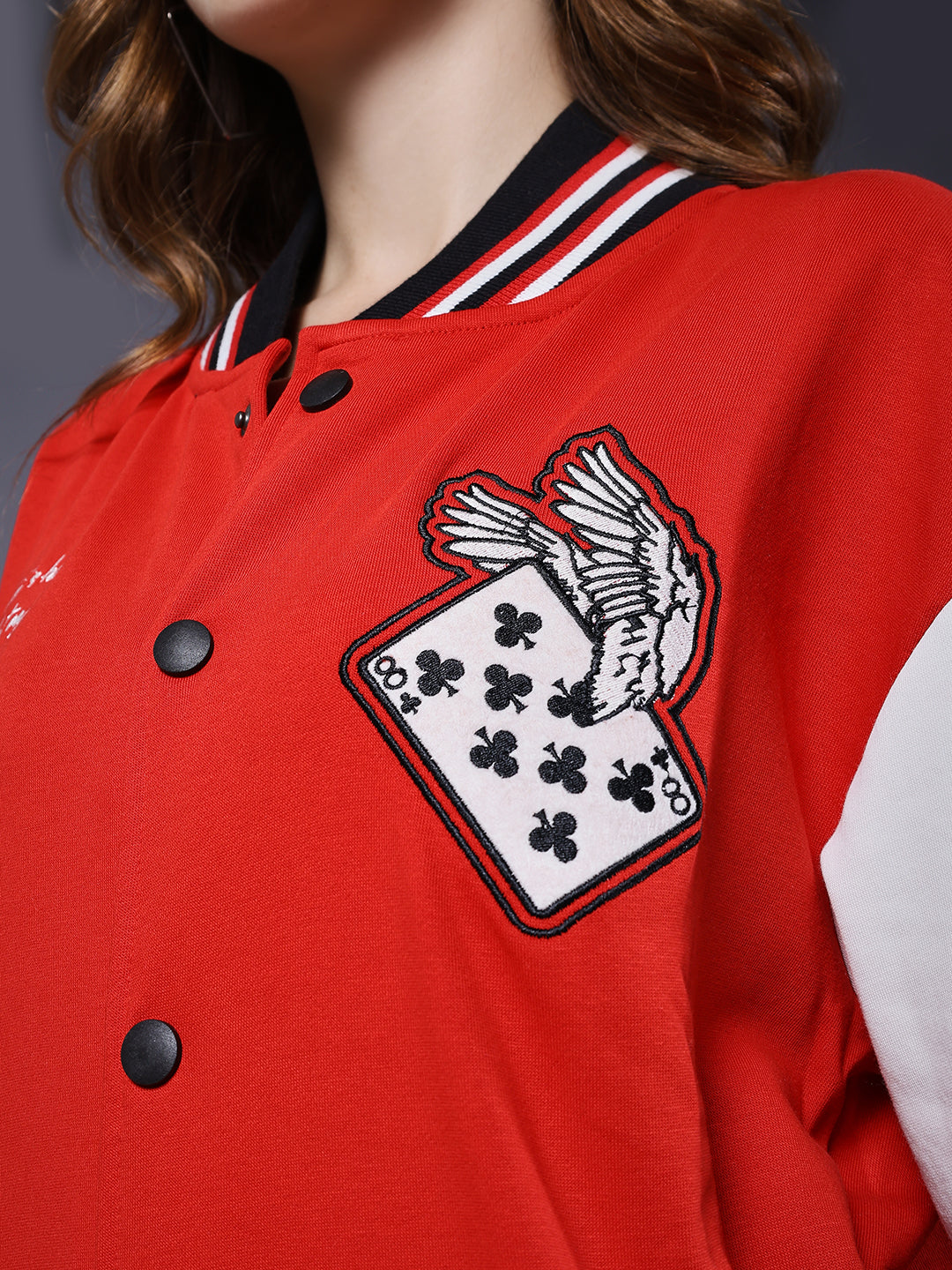 Cards Women Varsity Embroidered Bomber Jacket