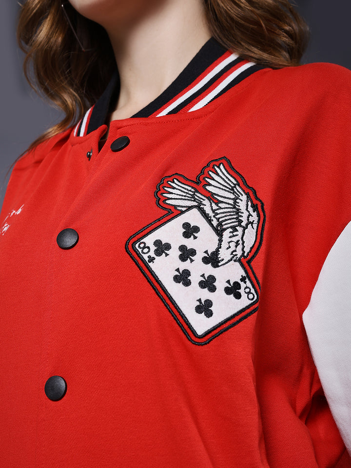 Cards Women Varsity Embroidered Bomber Jacket