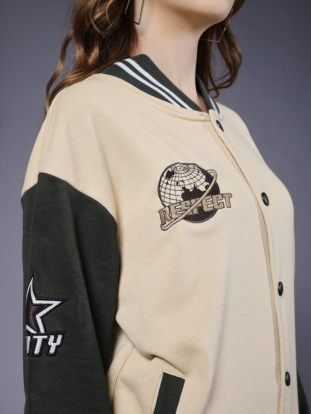 Respect Women Varsity Embroidered Bomber Jacket