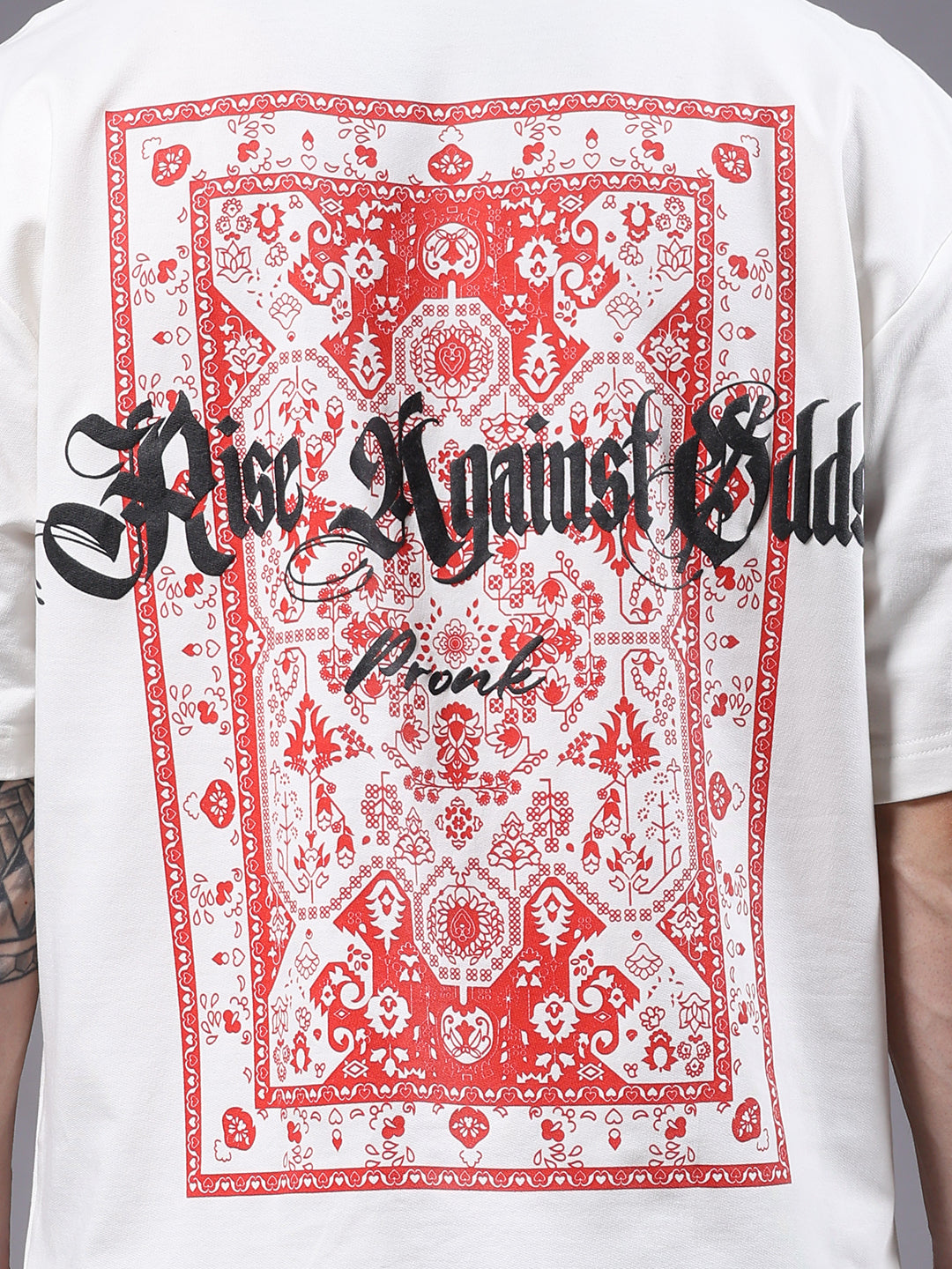 Rise Against Odds Puff Printed Men Oversized Terry T-shirt