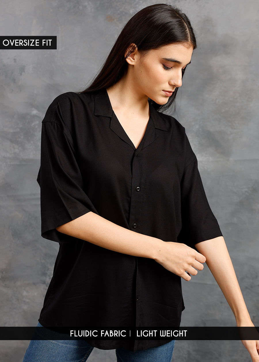 Solid Womens Fluidic Oversized Shirt - Black