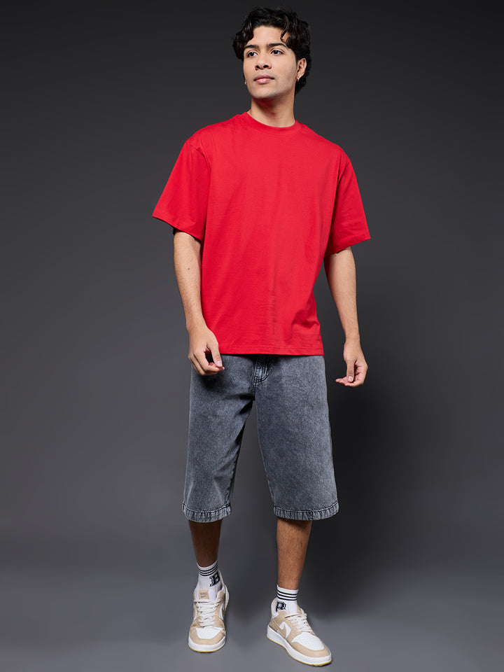 Solid Men Oversized T-Shirt - Candy Red