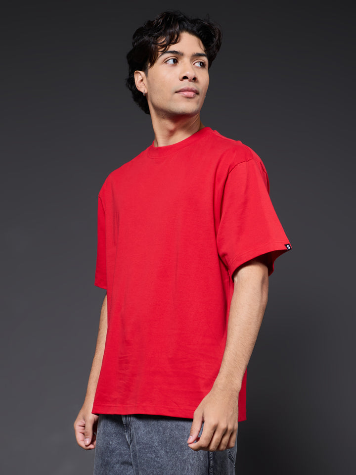 Solid Men Oversized T-Shirt - Candy Red
