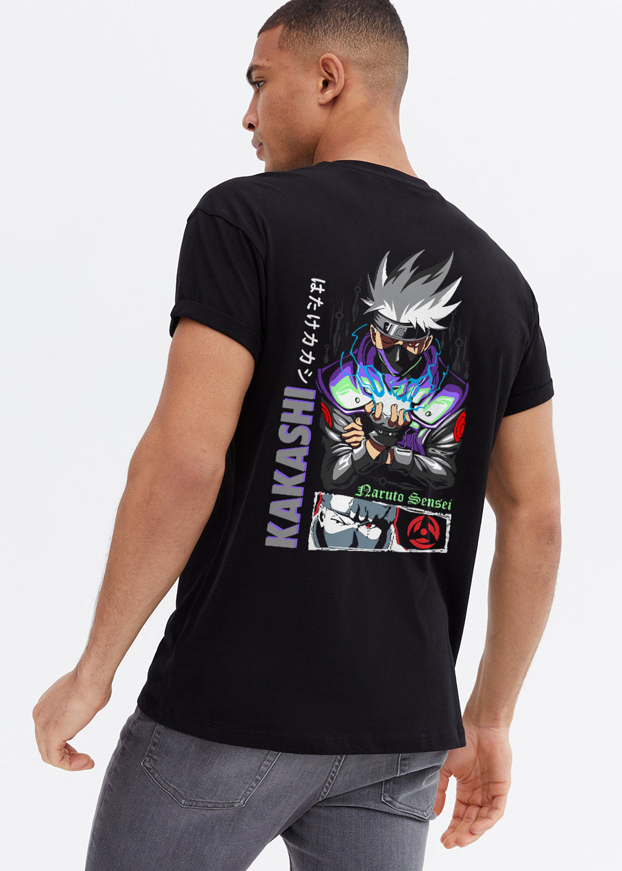 Sensei Kakashi Men Regular Fit Black Half Sleeve T-Shirt