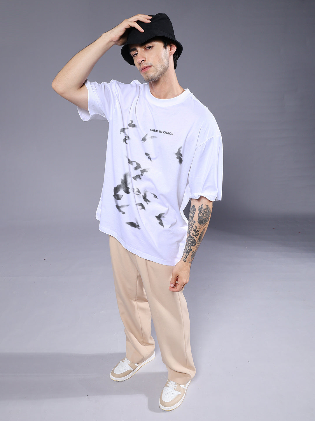 CALM IN CHAOS Men Printed Oversized T-Shirt