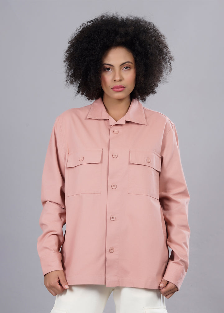 Solid Womens Shacket - Salmon Pink