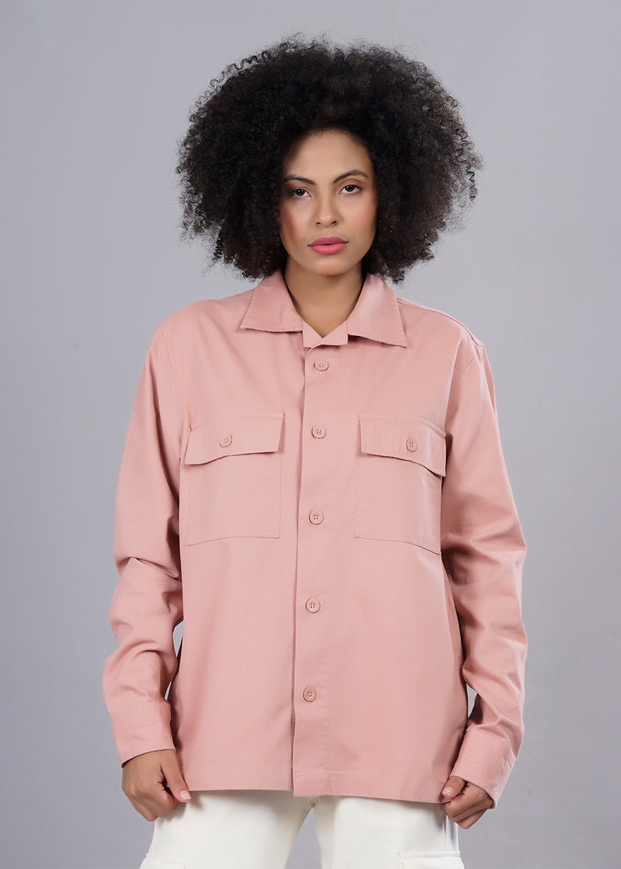 Solid Salmon Pink Shacket For Womens | Pronk