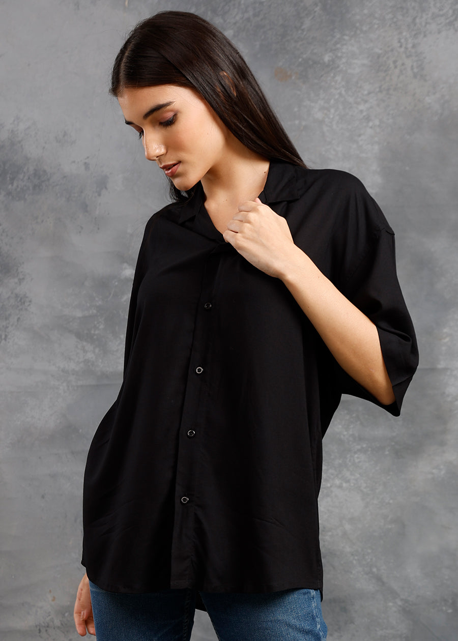 Solid Womens Fluidic Oversized Shirt - Black