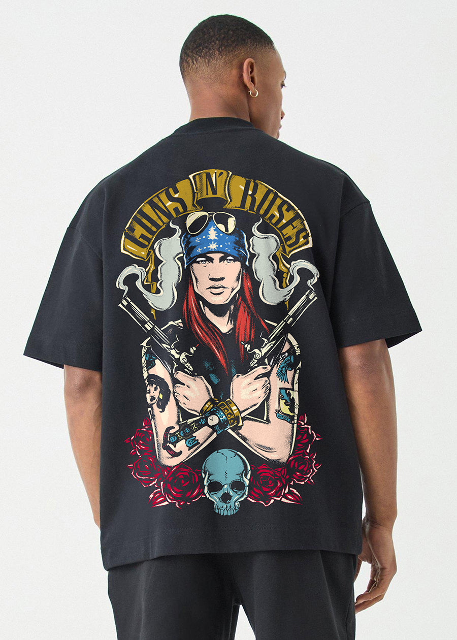 Retro Rock N Roses Men Oversized Printed T-Shirt