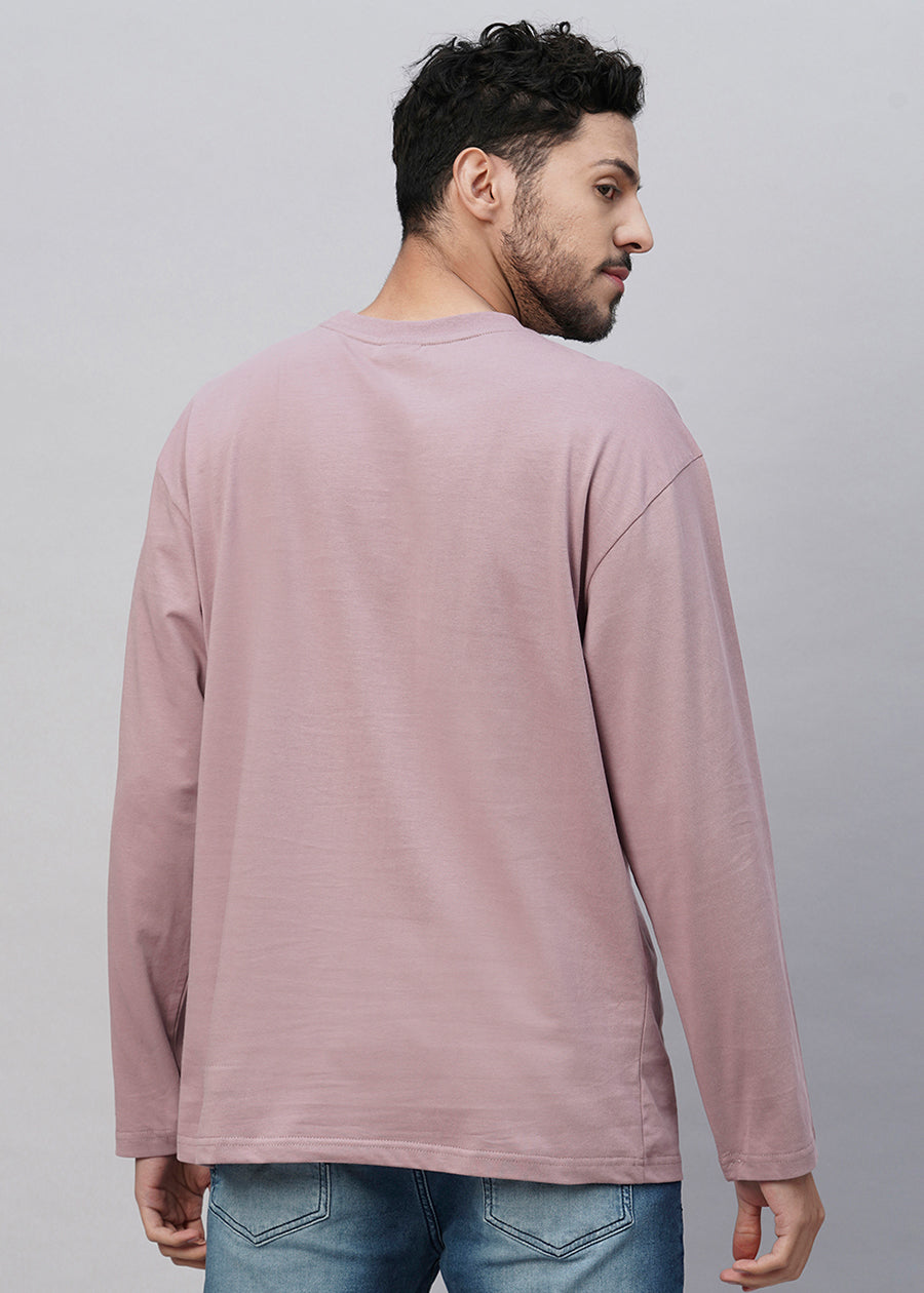Solid Men Oversized Full Sleeve T-Shirt - Lilac