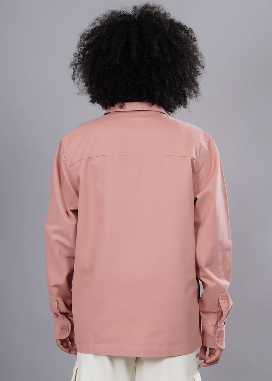 Solid Salmon Pink Shacket For Womens | Pronk