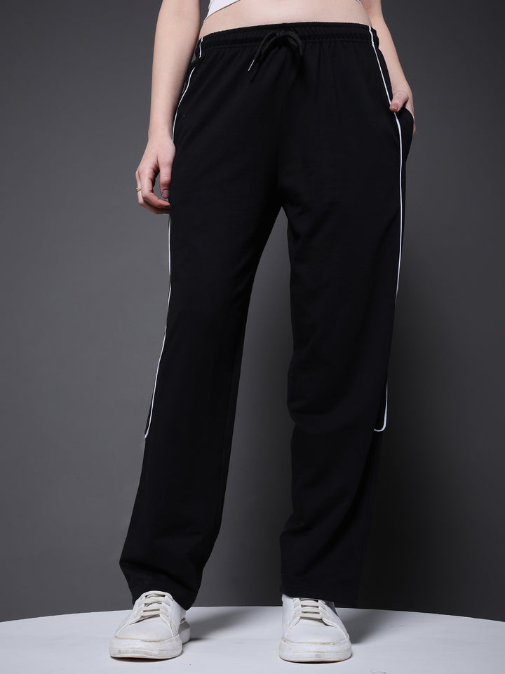 Women Premium Terry Jogger with Side Stripes - Black