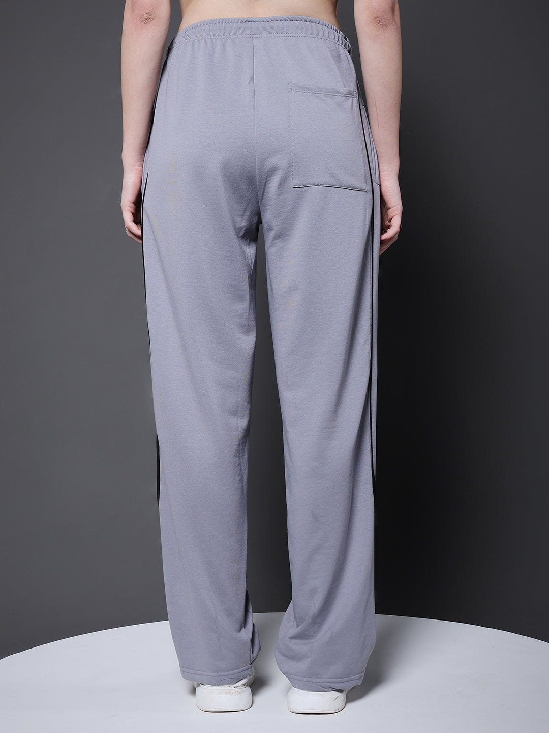 Women Premium Terry Jogger with Side Stripes - Ash Grey