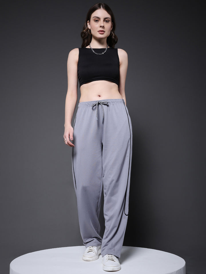 Women Premium Terry Jogger with Side Stripes - Ash Grey