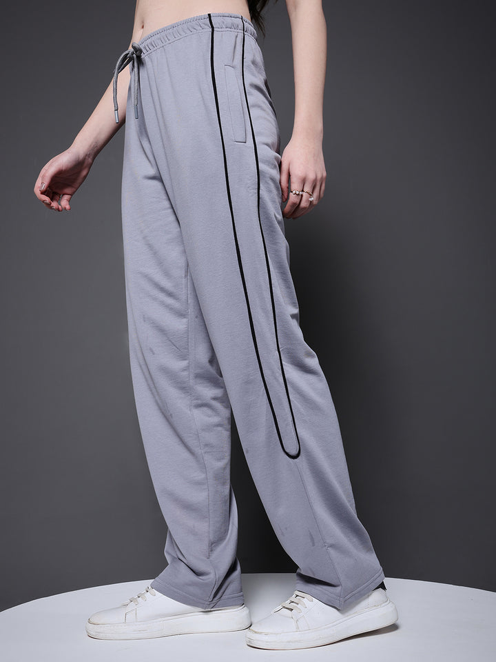 Women Premium Terry Jogger with Side Stripes - Ash Grey