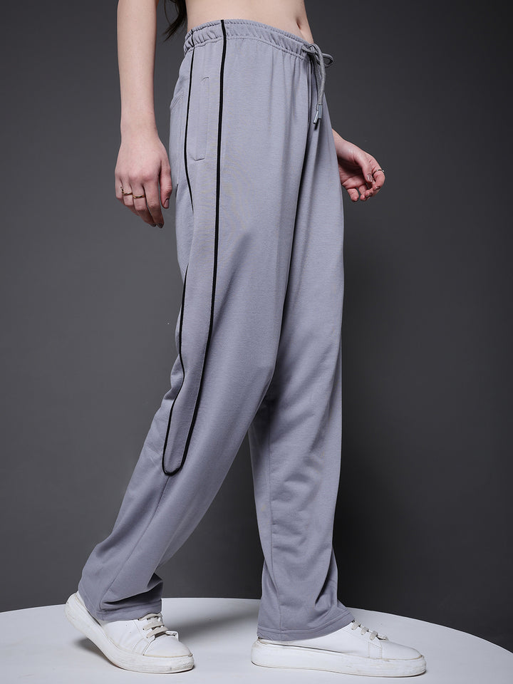 Women Premium Terry Jogger with Side Stripes - Ash Grey