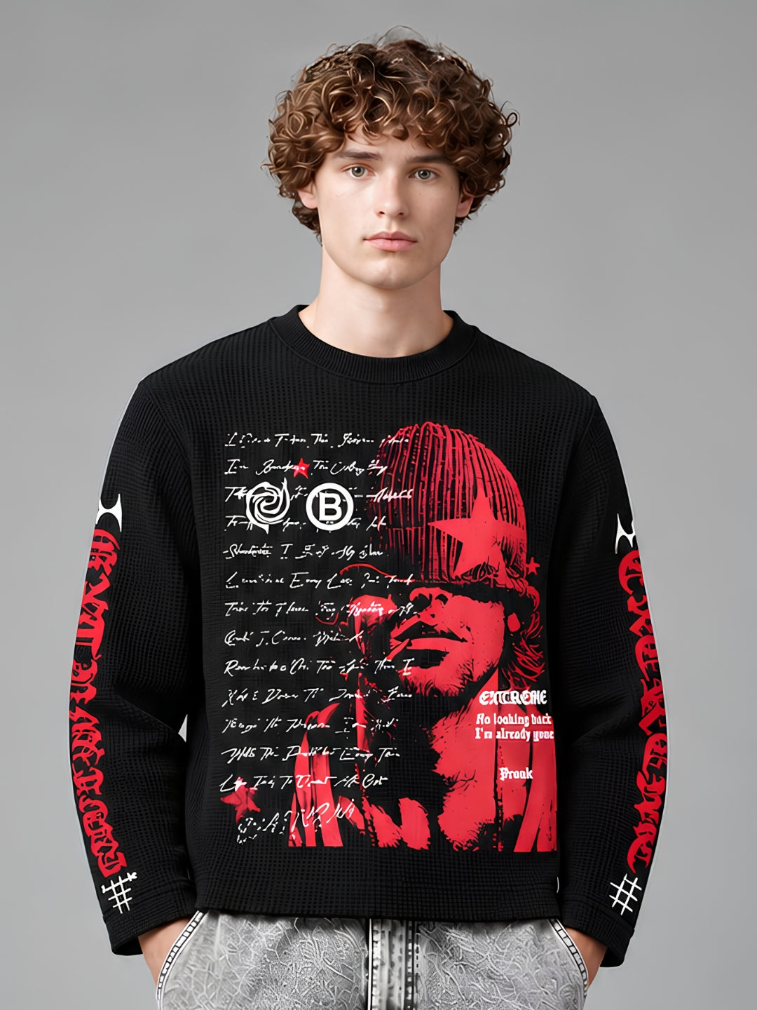 No Looking Back Full Sleeve Boxy Waffle T-Shirt