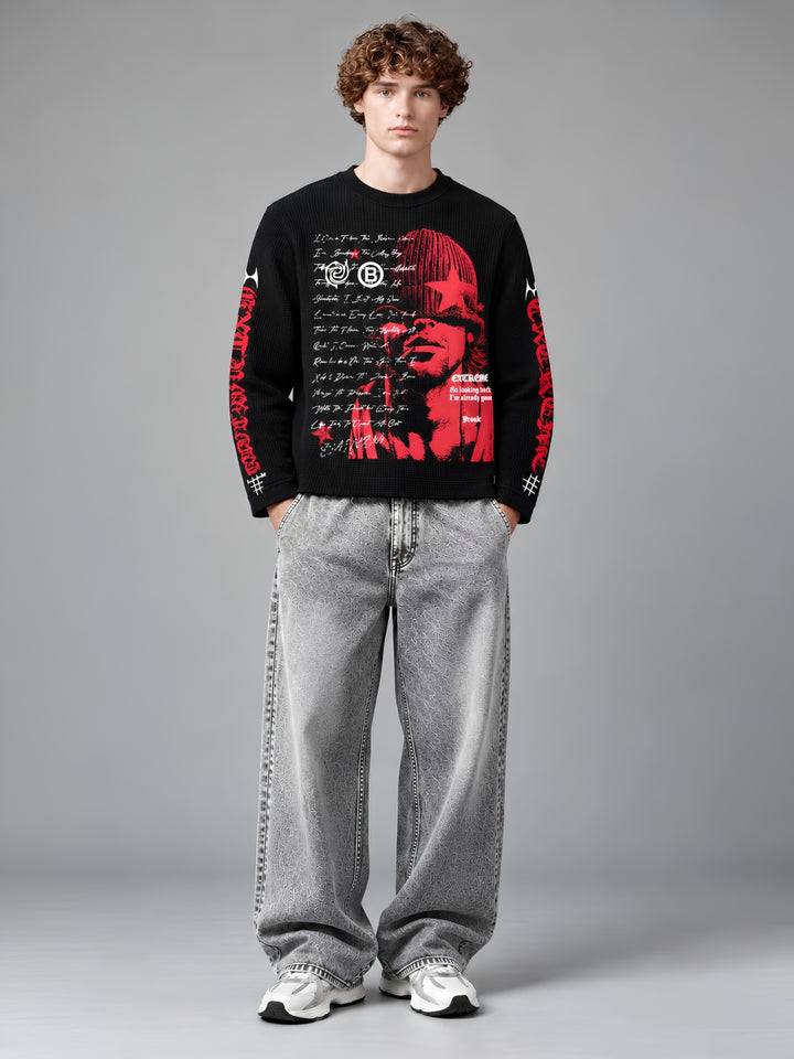 No Looking Back Full Sleeve Boxy Waffle T-Shirt