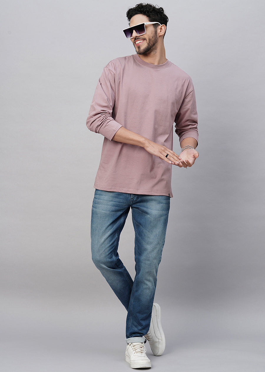 Solid Men Oversized Full Sleeve T-Shirt - Lilac