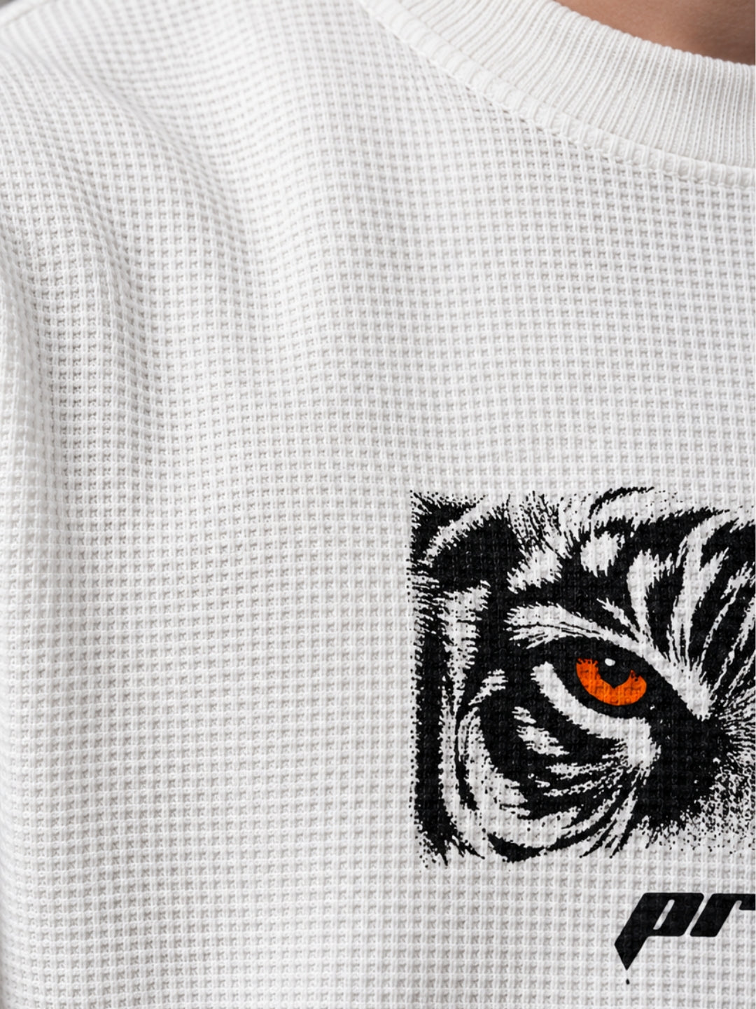 White Tiger Stride Full Sleeve Boxy Waffle T-Shirt