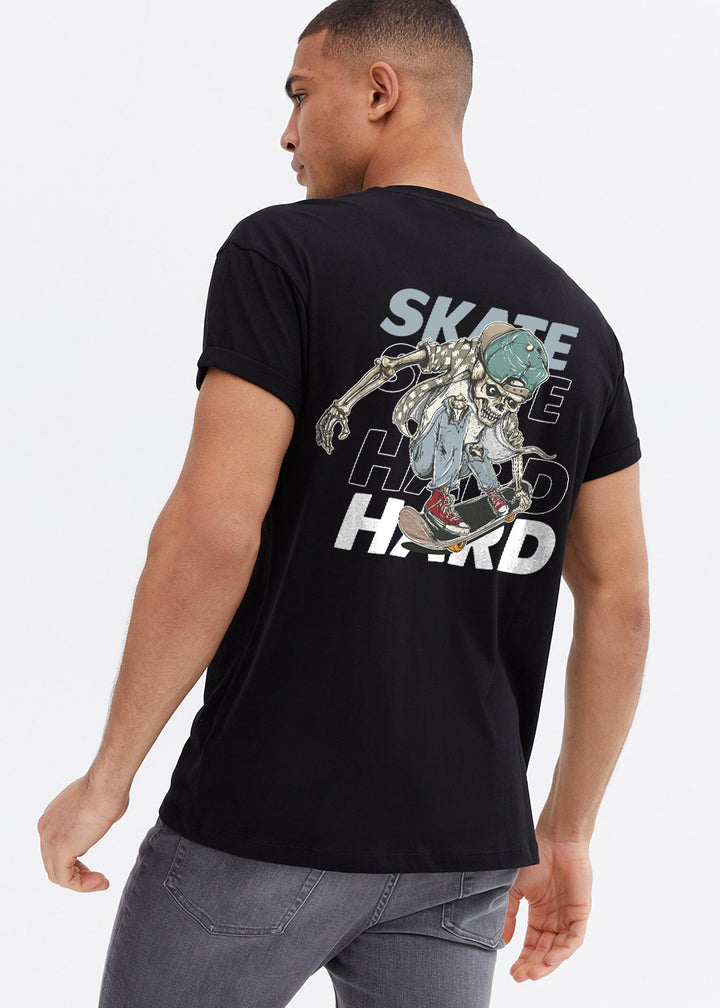 Skate Hard Men Regular Fit Black Half Sleeve T-Shirt
