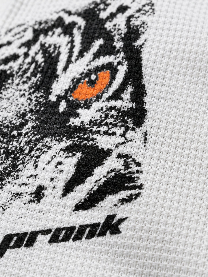 White Tiger Stride Full Sleeve Boxy Waffle T-Shirt