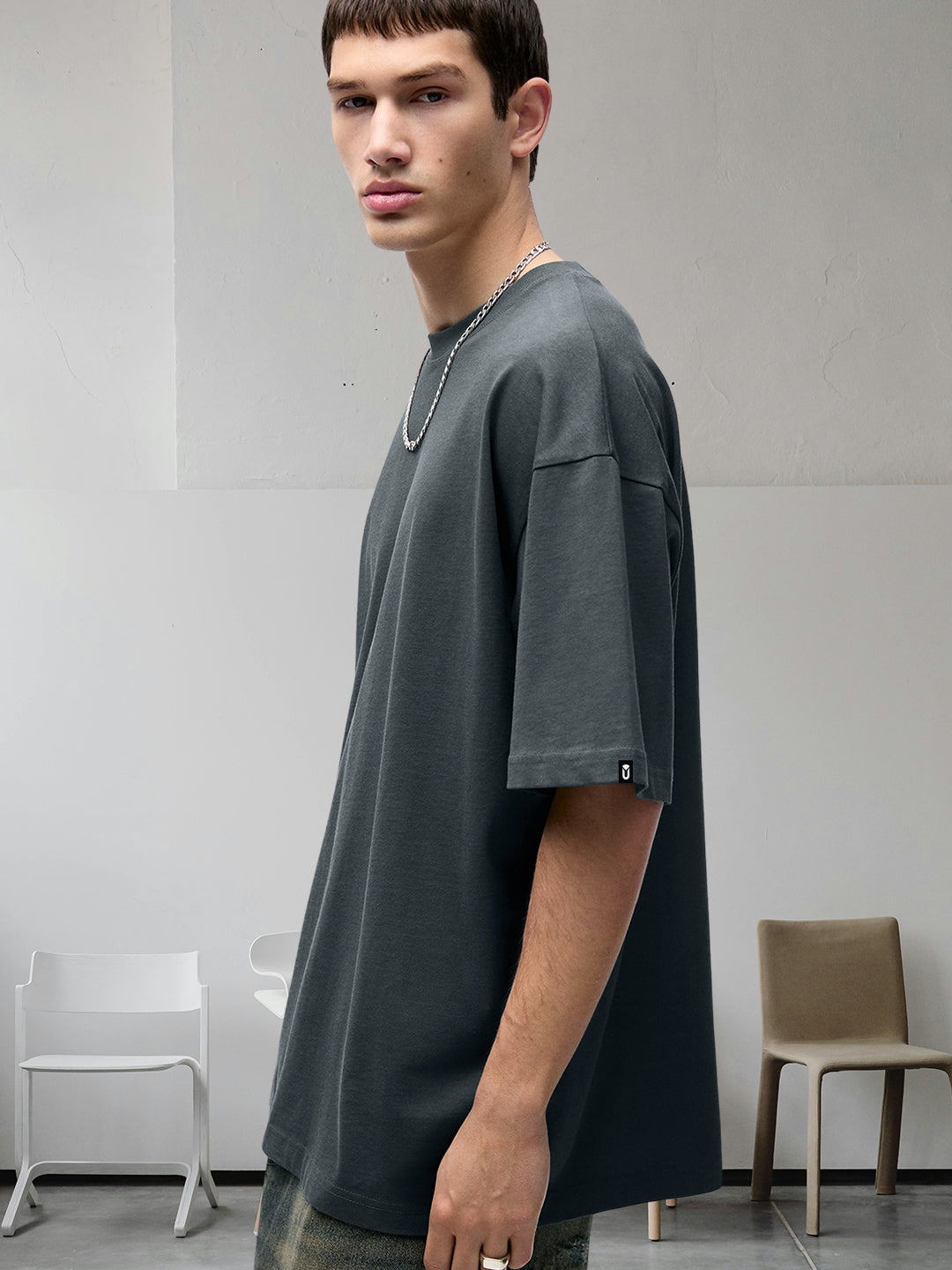 Solid Men Oversized T-Shirt - Dark Grey