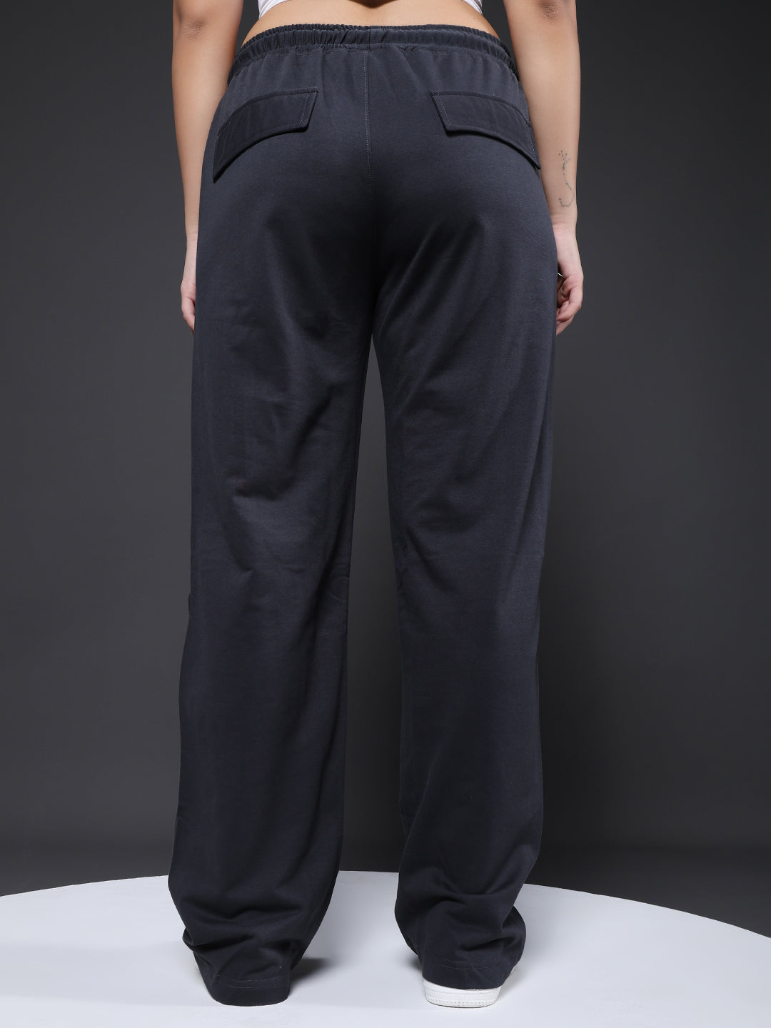 Women Premium Terry Cargo Pants with Side Stripes - Dark Grey