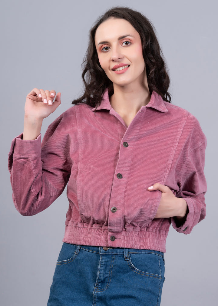 Corduroy Pink Cropped Jacket For Women | Pronk