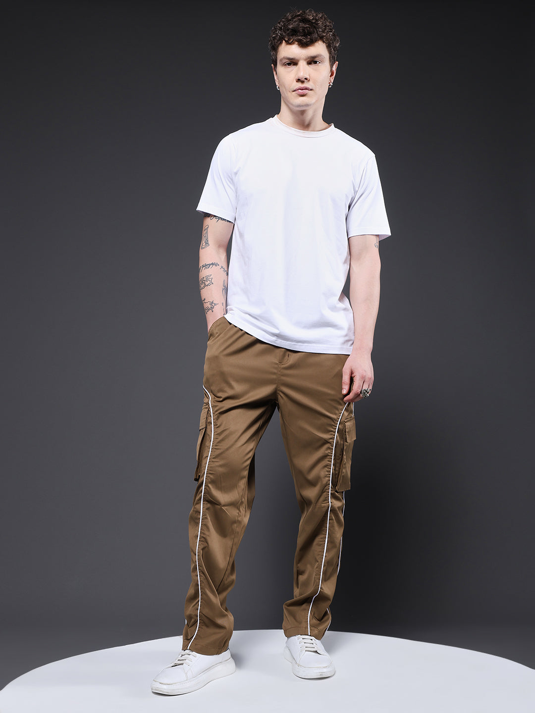Men Utility Cargo - Khaki Reflective Stripes