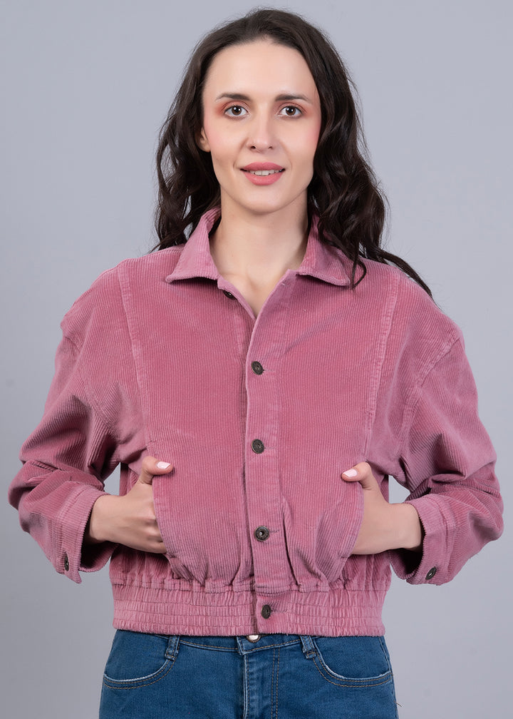 Corduroy Pink Cropped Jacket For Women | Pronk