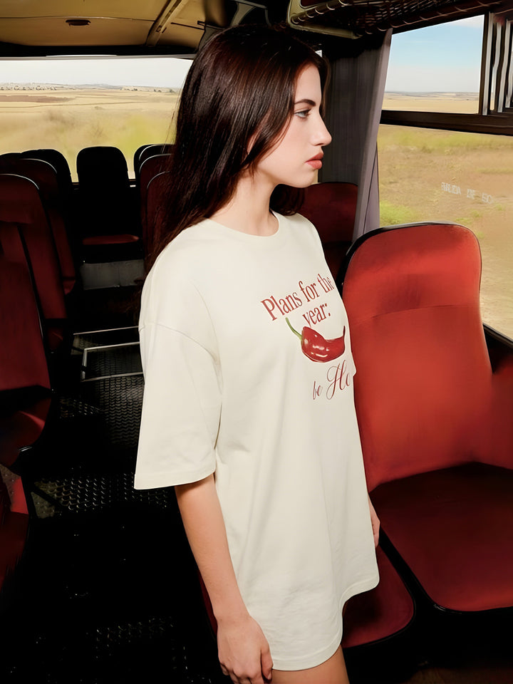 PLANS FOR THE YEAR Women Oversized Terry Graphic T-Shirt