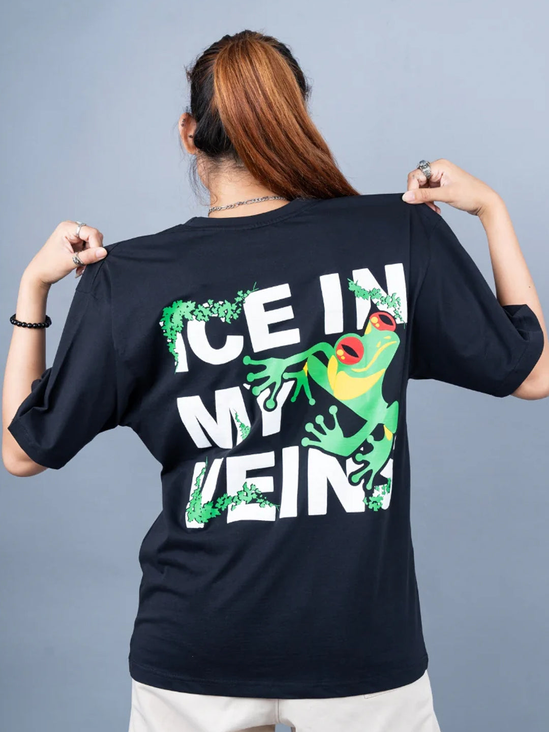 Ice In My Veins Puff Printed Woman Oversized Terry T-shirt