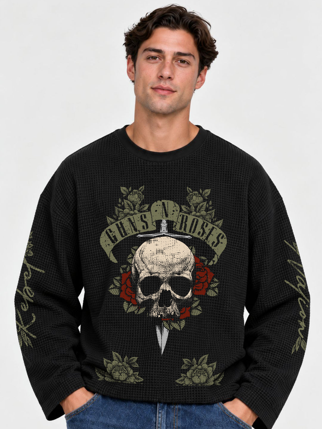 Valvet Bones Full Sleeve Boxy Waffle T-Shirt