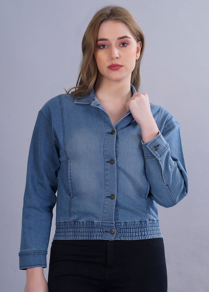 Cropped Blue Denim Jacket For Womens | Pronk
