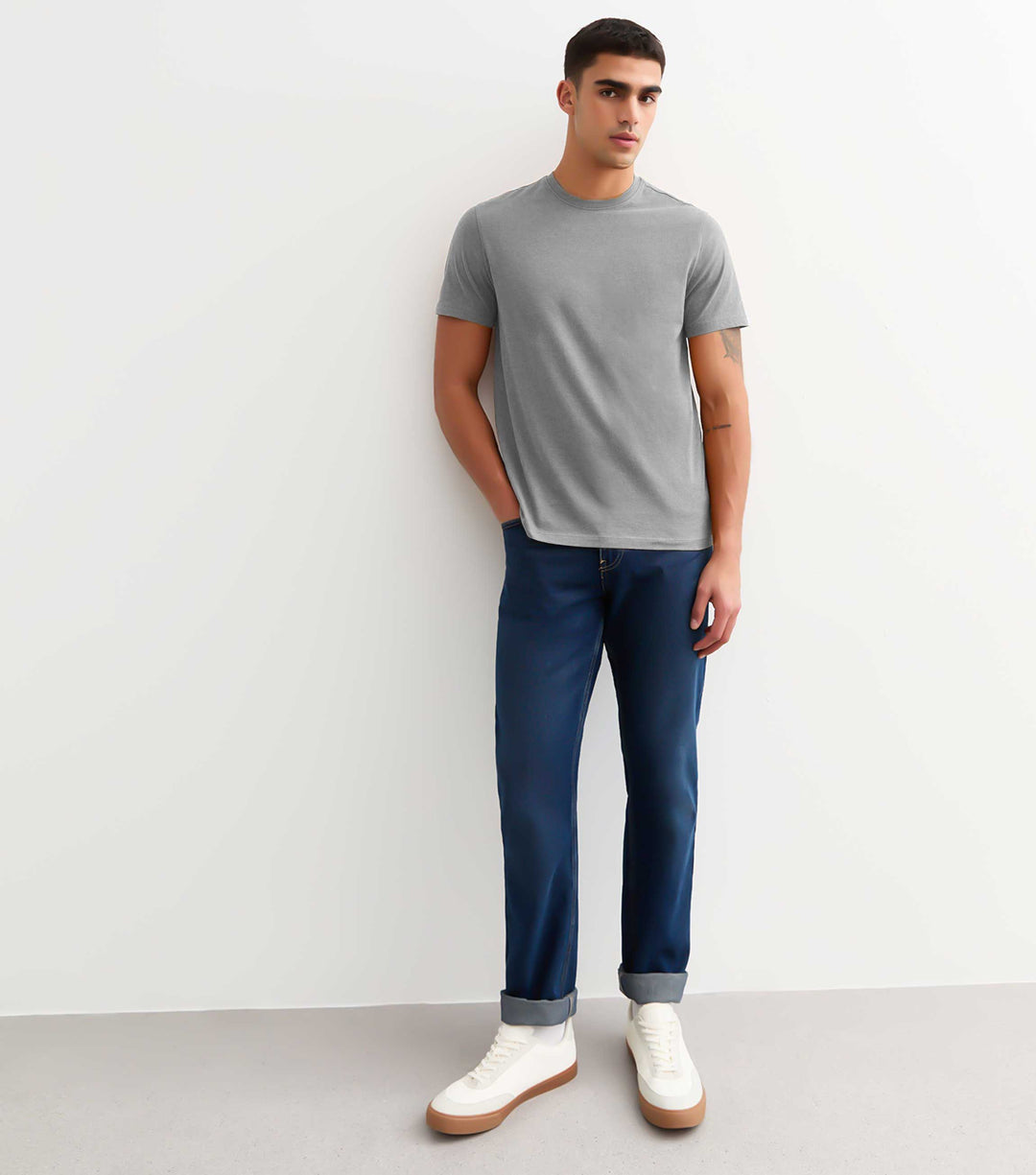Solid Men Half Sleeve T-Shirt - Ash Grey