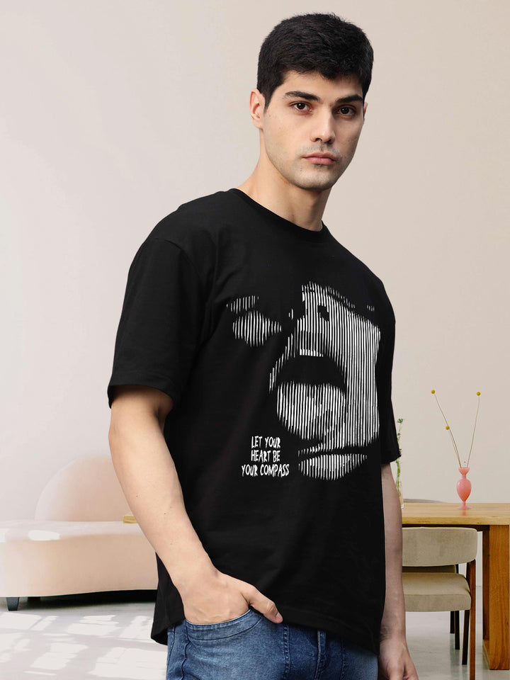 Heart Compass Men Printed Premium Oversized Terry T-shirt