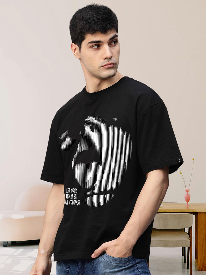 Heart Compass Men Printed Premium Oversized Terry T-shirt