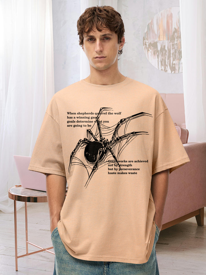 Spider Sketch Men Graphic Oversized Printed T-Shirt