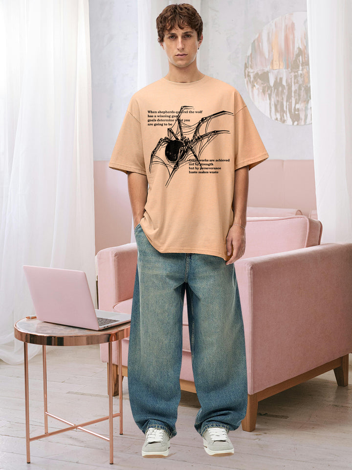 Spider Sketch Men Graphic Oversized Printed T-Shirt