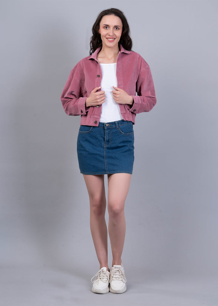 Corduroy Pink Cropped Jacket For Women