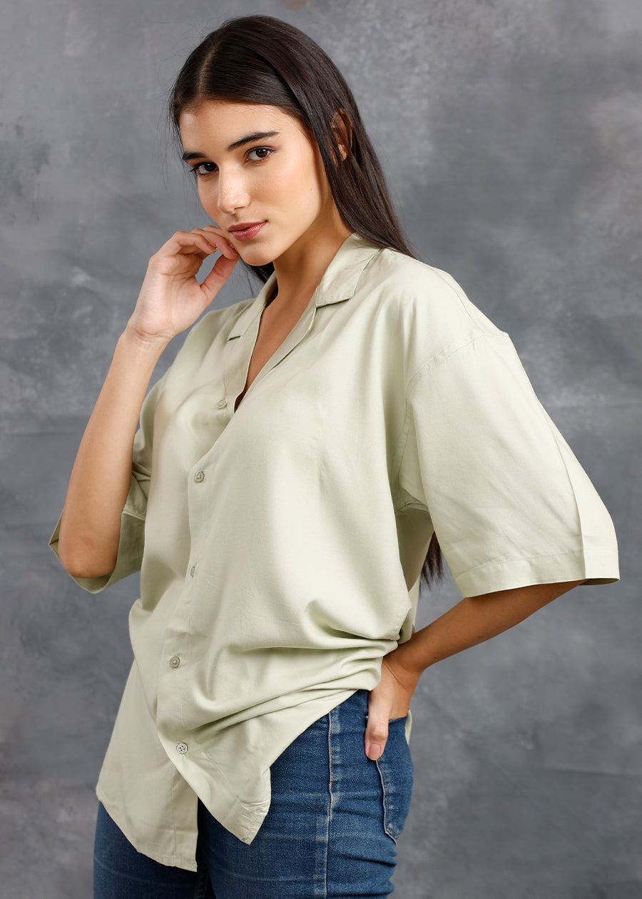 Solid Womens Fluidic Oversized Shirt - Pista Green